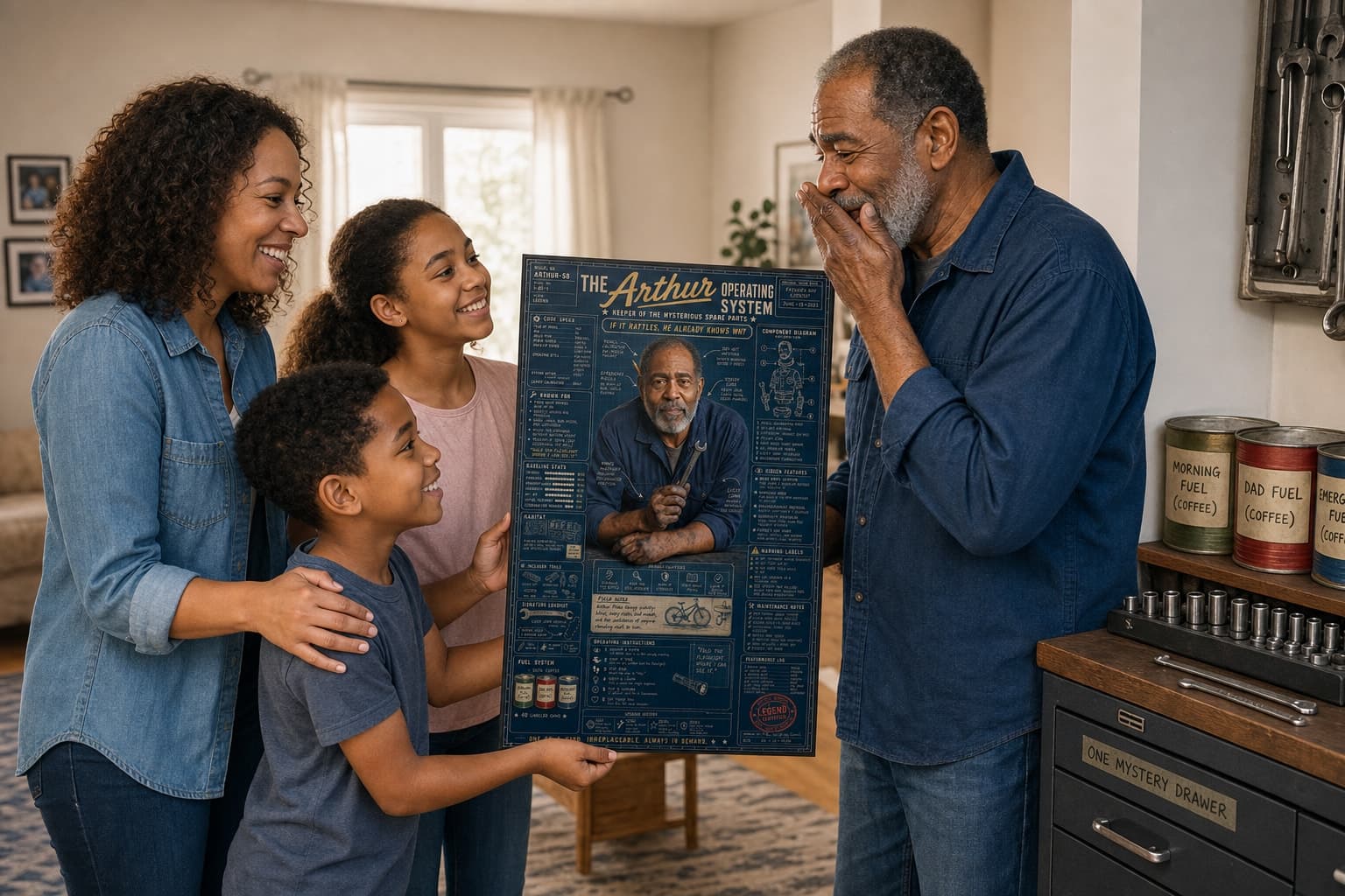 Personalized poster being opened as a gift